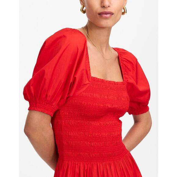 Madewell Women's Poplin Smocked Puff Sleeve Midi Dress NV027 Cerise Size XXS NWT - Picture 4 of 6